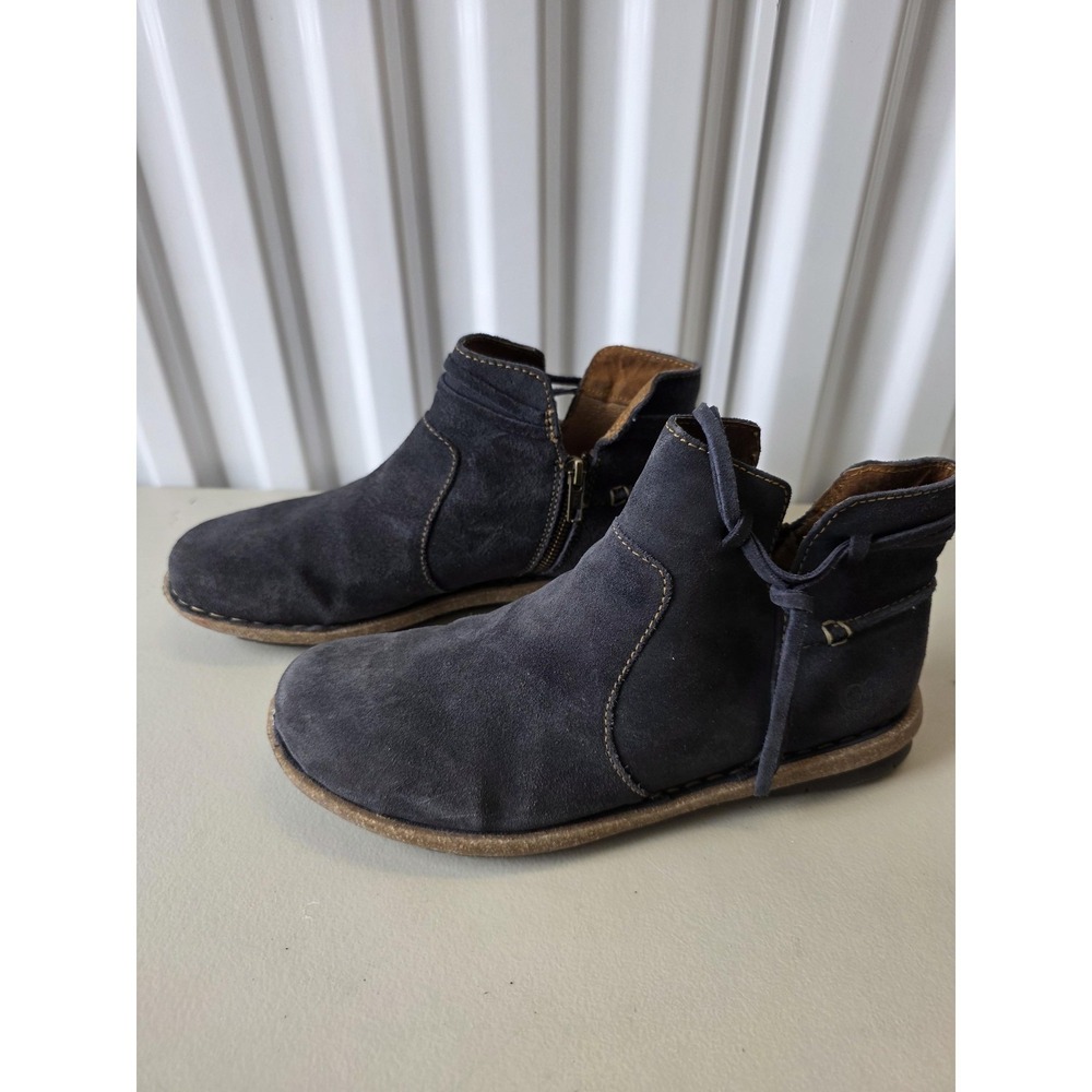 Born Ankle Boots Womens Size 9.5 Blue Suede Zip Flat Casual Booties BR0017434